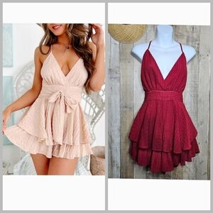 Style Rack Sleeveless Tiere Textured Ruffled Romper Red Size Medium